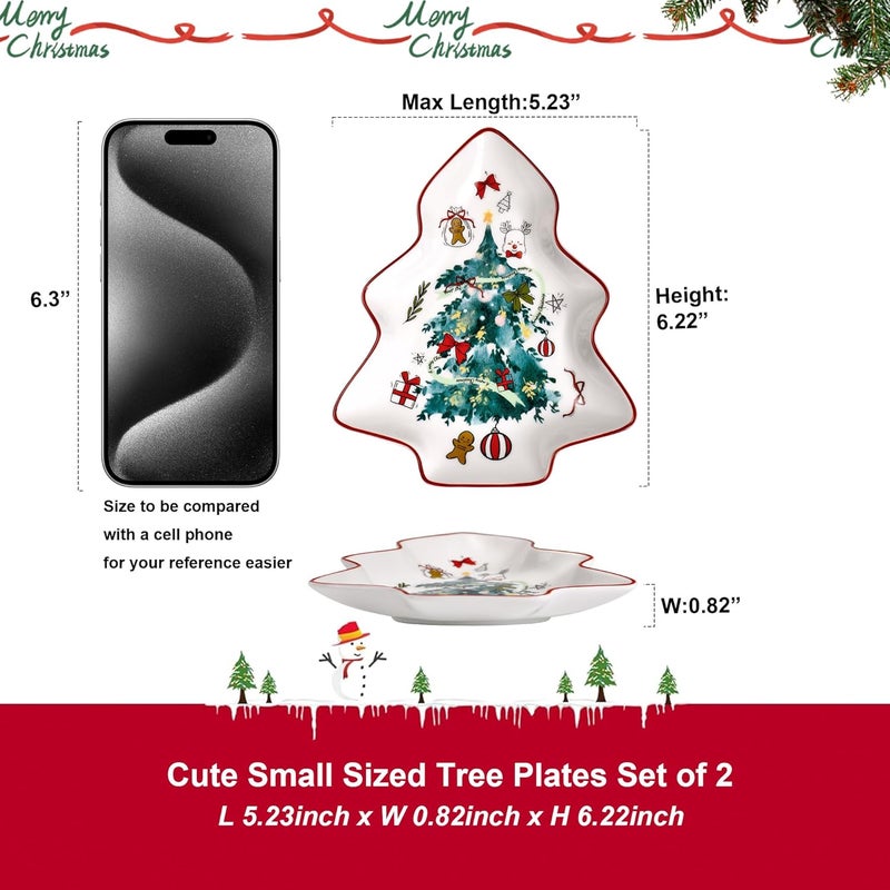 fMSDD 2 Pcs 6 Inch Christmas Tree Plates, Ceramic Spoon Rest for Stove Top - Cute Christmas Tree Shaped Spoon Holder Serving Tray Dish for Kitchen Countertop Table for Snack Cookies & Candy, Green Xmas Tree - Image 3